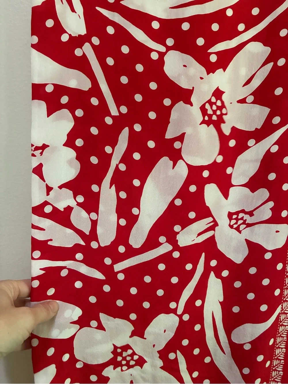 Liz Claiborne Red & White Floral Polka Dot Silk Scarf